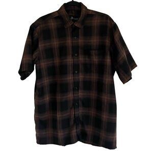Triveni Brown Black Short Sleeve Plaid Button Up Shirt Large